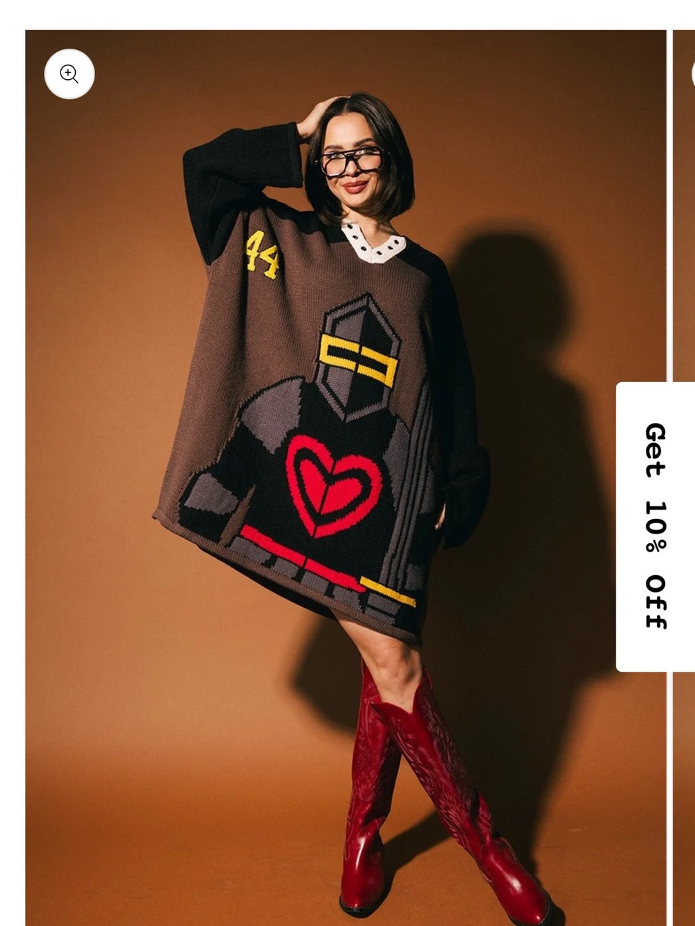 Dressed in LALA Brown Oversized Knight Graphic Sweater with Red Heart